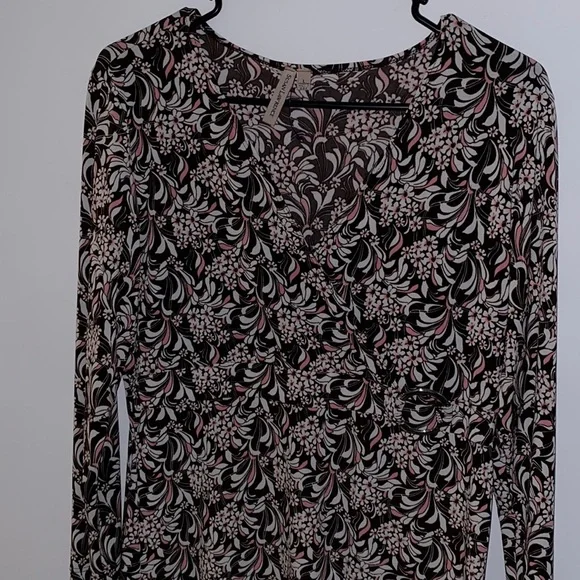 Vintage Susan Lawrence V Neck Tan/Pink Buckle Top - Picture 4 of 5